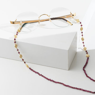 Optica 18K Gold Plated eyewear strap With Rich Garnet Beads - Optica