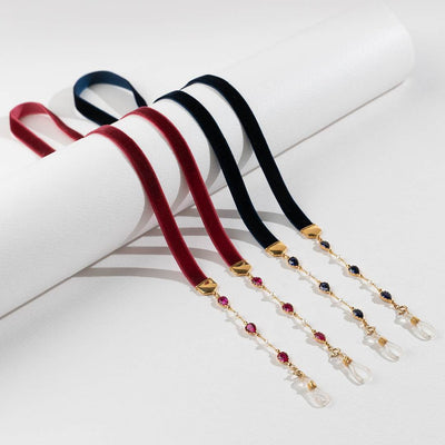 Optica Velvet eyewear strap (18K Gold with Royal Magenta stones) - Optica