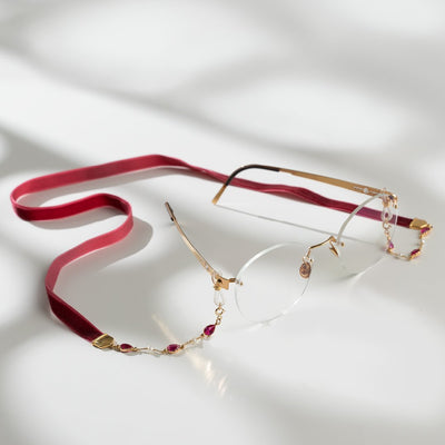 Optica Velvet eyewear strap (18K Gold with Royal Magenta stones) - Optica