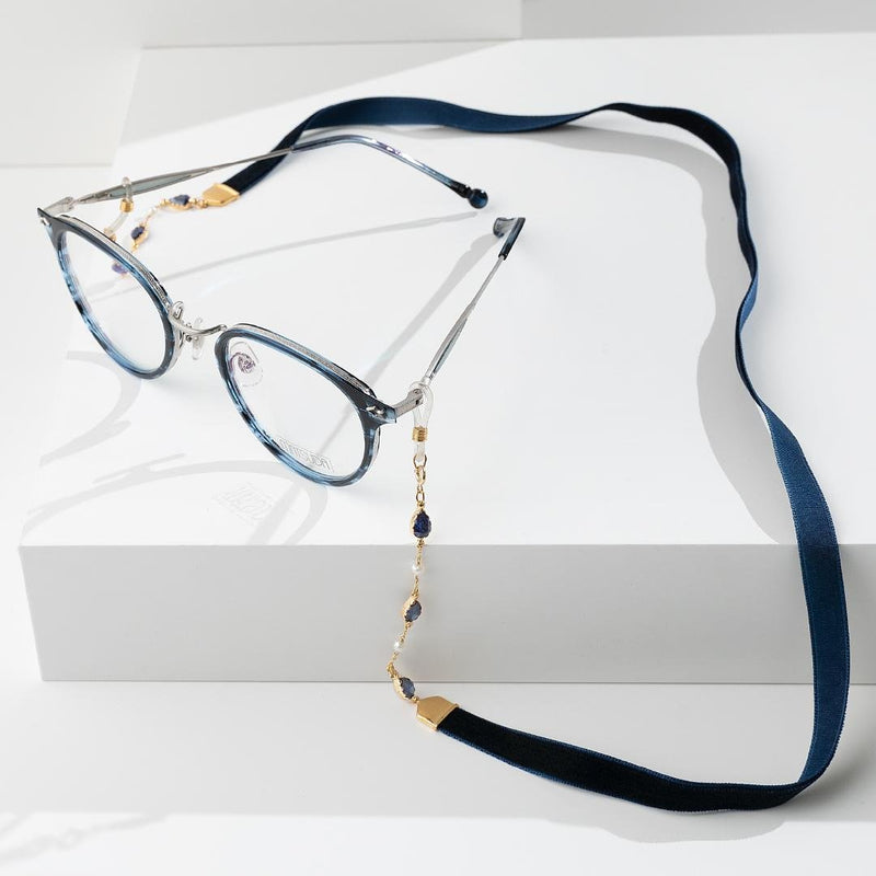 Optica Velvet eyewear strap (18K Gold with Royal Sapphire stones) - Optica
